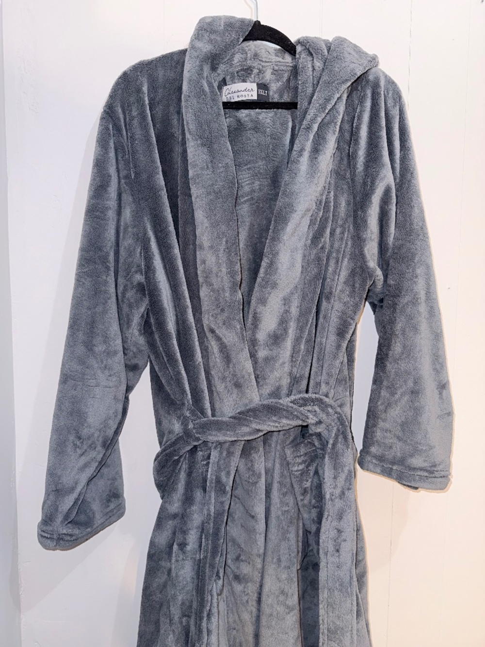 Alexander Del Rossa Plush Fleece Hooded Robe Gray 3XLT